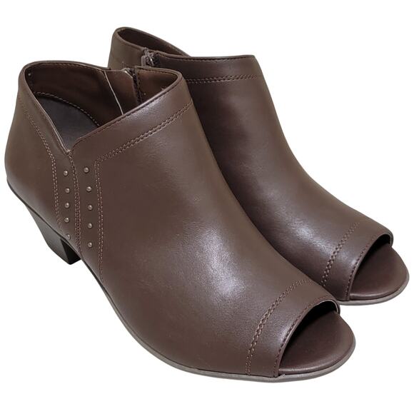 easy street Shoes - Easy Street Women Voyage Peep Toe Ankle Booties Size US 7.5W Brown Faux Leather